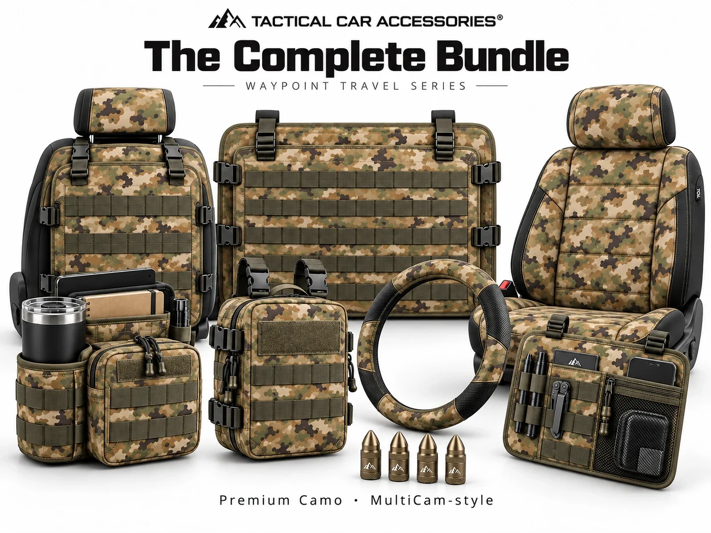 The complete set in MultiCam-style, one of the Premium Camo patterns