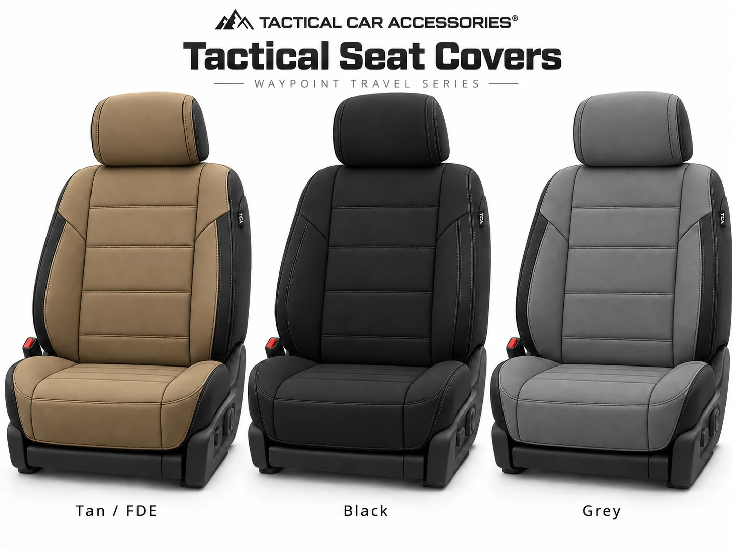 Tactical Seat Covers in Black, Tan / FDE, and Grey